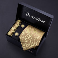 Load image into Gallery viewer, Gold Men Tie Paisley Silk Tie Pocket Square Gift Box Set Barry.Wang Luxury Designer Neck Tie For Men Male Gravat BB-5150
