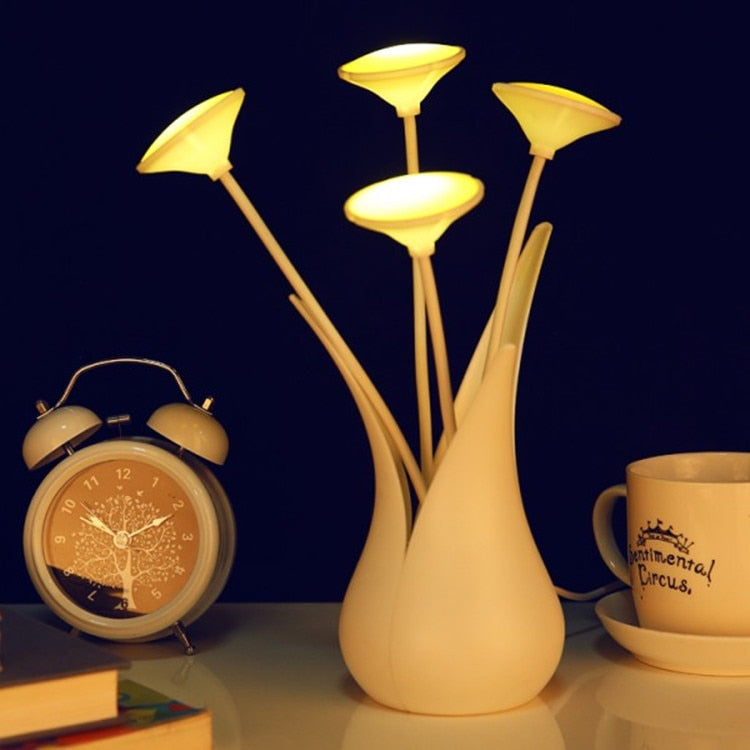 Elegant USB LED Anion Flower Vase LED intelligent light control USB vase lamps three colors free shipping