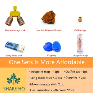 SHARE HO Double Copper Moxa Facial Acupunture Stick Chinese Moxibustion Therapy Roll holder Points Heating Warm Treatment