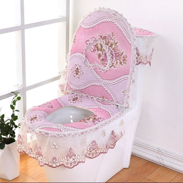 3 pieces/set European Lace Toilet Seat Cushion Household Toilet Seat Zipper Seat Washer Winter U-shaped Toilet Seat