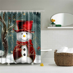 Lighted Christmas Shower Curtain Printed Happy New Year Santa Claus Red Waterproof Curtains for Shower Bathroom Christmas Decor