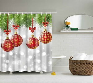 Lighted Christmas Shower Curtain Printed Happy New Year Santa Claus Red Waterproof Curtains for Shower Bathroom Christmas Decor