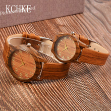 Load image into Gallery viewer, KCHKE 2020 Black/Coffee/Beige Dial Natural Bamboo Wood Watch Men Women Genuine Leather Wooden Clock Male hour Reloj de madera
