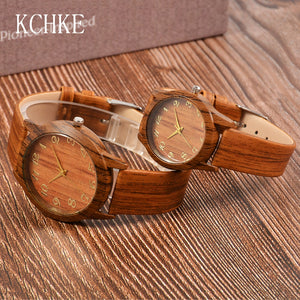 KCHKE 2020 Black/Coffee/Beige Dial Natural Bamboo Wood Watch Men Women Genuine Leather Wooden Clock Male hour Reloj de madera