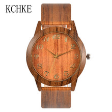 Load image into Gallery viewer, KCHKE 2020 Black/Coffee/Beige Dial Natural Bamboo Wood Watch Men Women Genuine Leather Wooden Clock Male hour Reloj de madera
