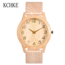 Load image into Gallery viewer, KCHKE 2020 Black/Coffee/Beige Dial Natural Bamboo Wood Watch Men Women Genuine Leather Wooden Clock Male hour Reloj de madera
