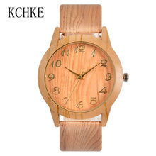 Load image into Gallery viewer, KCHKE 2020 Black/Coffee/Beige Dial Natural Bamboo Wood Watch Men Women Genuine Leather Wooden Clock Male hour Reloj de madera
