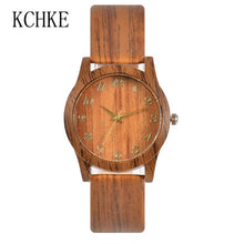 Load image into Gallery viewer, KCHKE 2020 Black/Coffee/Beige Dial Natural Bamboo Wood Watch Men Women Genuine Leather Wooden Clock Male hour Reloj de madera
