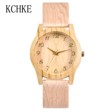 Load image into Gallery viewer, KCHKE 2020 Black/Coffee/Beige Dial Natural Bamboo Wood Watch Men Women Genuine Leather Wooden Clock Male hour Reloj de madera

