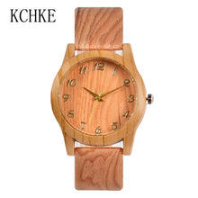 Load image into Gallery viewer, KCHKE 2020 Black/Coffee/Beige Dial Natural Bamboo Wood Watch Men Women Genuine Leather Wooden Clock Male hour Reloj de madera
