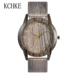 KCHKE 2020 Black/Coffee/Beige Dial Natural Bamboo Wood Watch Men Women Genuine Leather Wooden Clock Male hour Reloj de madera