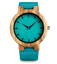 Load image into Gallery viewer, BOBO BIRD Classic Zebra Wood Watch For Men Women Indigo Blue Design Quartz Watch Two Optiom Case Size 33mm and 45mm
