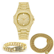 Load image into Gallery viewer, Hip Hop Jewelry Sets For Unisex Iced Out Diamond Watch for Women Fashion Men&#39;s Quartz Watches Gold Clock Male Bracelet Necklace
