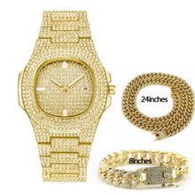 Load image into Gallery viewer, Hip Hop Jewelry Sets For Unisex Iced Out Diamond Watch for Women Fashion Men&#39;s Quartz Watches Gold Clock Male Bracelet Necklace
