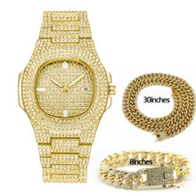 Load image into Gallery viewer, Hip Hop Jewelry Sets For Unisex Iced Out Diamond Watch for Women Fashion Men&#39;s Quartz Watches Gold Clock Male Bracelet Necklace
