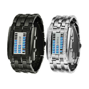 Watch Men's Future Technology Binary Hot Sale Black Stainless Steel Date Digital LED Bracelet Sport Women Watches