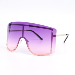 Oversized Women Blue Yellow Gradient Sunglasses Fashion Rimless Metal Female Shades Luxury Brand Designer Personality Eyewear