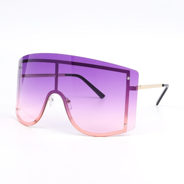 Oversized Women Blue Yellow Gradient Sunglasses Fashion Rimless Metal Female Shades Luxury Brand Designer Personality Eyewear