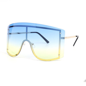 Oversized Women Blue Yellow Gradient Sunglasses Fashion Rimless Metal Female Shades Luxury Brand Designer Personality Eyewear