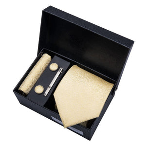 Gold Men Tie Paisley Silk Tie Pocket Square Gift Box Set Barry.Wang Luxury Designer Neck Tie For Men Male Gravat BB-5150