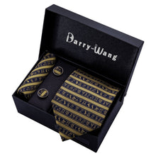 Load image into Gallery viewer, Gold Men Tie Paisley Silk Tie Pocket Square Gift Box Set Barry.Wang Luxury Designer Neck Tie For Men Male Gravat BB-5150
