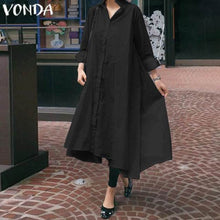 Load image into Gallery viewer, VONDA White Dress Women Sexy Turn-down Collar Asymmetrical Party Dress Office Ladies Sundress Casual Vestido  Robe
