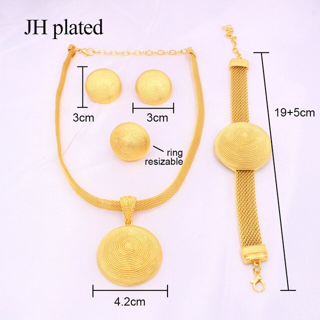Jewelry sets African 24k gold for women Dubai bridal party wedding gifts Round Necklace Bracelet earrings ring set jewellery