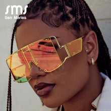 Load image into Gallery viewer, Fashion Square Sunglasses Women New Oversized Mirror Men Shades Glasses Luxury Brand Metal Rivet Trend Unique Female Eyewear
