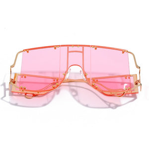 Fashion Square Sunglasses Women New Oversized Mirror Men Shades Glasses Luxury Brand Metal Rivet Trend Unique Female Eyewear