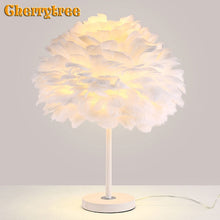 Load image into Gallery viewer, Modern Table Lamp Goose Feather Beside Lamp Nightstand Lights Bedroom Living Room Makeup Table Art Deco Vanity Light 90-260V
