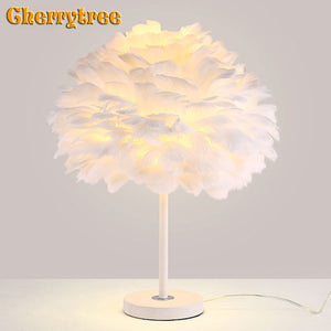Modern Table Lamp Goose Feather Beside Lamp Nightstand Lights Bedroom Living Room Makeup Table Art Deco Vanity Light 90-260V