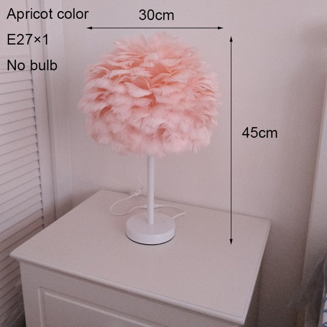 Modern Table Lamp Goose Feather Beside Lamp Nightstand Lights Bedroom Living Room Makeup Table Art Deco Vanity Light 90-260V