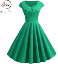 Load image into Gallery viewer, Pink Summer Dress Women V Neck Big Swing Vintage Dress Robe Femme Elegant Retro pin up Party Office Midi Dresses Plus Size
