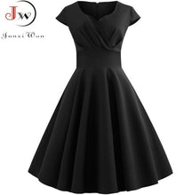 Load image into Gallery viewer, Pink Summer Dress Women V Neck Big Swing Vintage Dress Robe Femme Elegant Retro pin up Party Office Midi Dresses Plus Size
