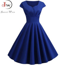 Load image into Gallery viewer, Pink Summer Dress Women V Neck Big Swing Vintage Dress Robe Femme Elegant Retro pin up Party Office Midi Dresses Plus Size
