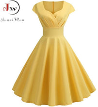 Load image into Gallery viewer, Pink Summer Dress Women V Neck Big Swing Vintage Dress Robe Femme Elegant Retro pin up Party Office Midi Dresses Plus Size
