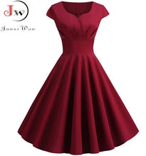 Load image into Gallery viewer, Pink Summer Dress Women V Neck Big Swing Vintage Dress Robe Femme Elegant Retro pin up Party Office Midi Dresses Plus Size
