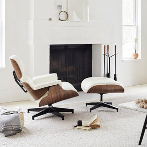 Furgle Mid-Century Lounge Chair&Ottoman Premium Quality Real Leather wood Reproduction Style Sofa for Living/Dining Room Bedroom