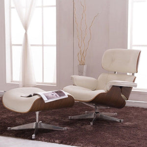 Furgle Mid-Century Lounge Chair&Ottoman Premium Quality Real Leather wood Reproduction Style Sofa for Living/Dining Room Bedroom