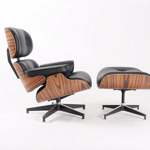 Furgle Mid-Century Lounge Chair&Ottoman Premium Quality Real Leather wood Reproduction Style Sofa for Living/Dining Room Bedroom