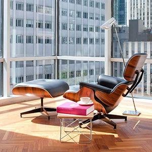 Furgle Mid-Century Lounge Chair&Ottoman Premium Quality Real Leather wood Reproduction Style Sofa for Living/Dining Room Bedroom