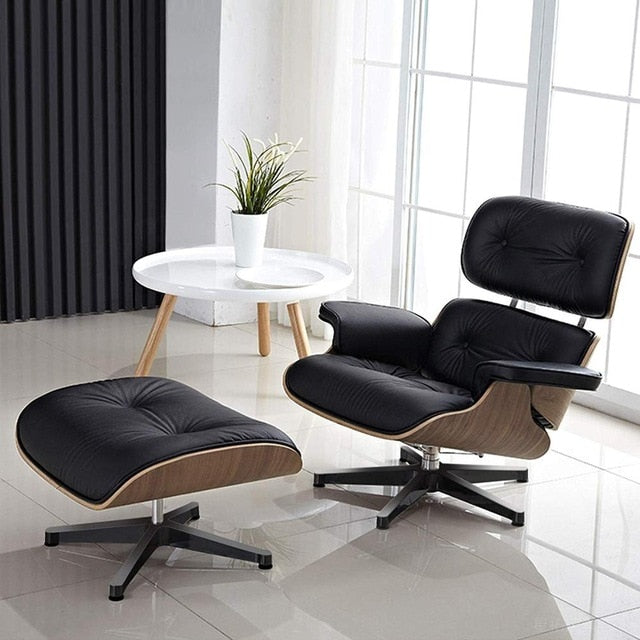 Furgle Mid-Century Lounge Chair&Ottoman Premium Quality Real Leather wood Reproduction Style Sofa for Living/Dining Room Bedroom