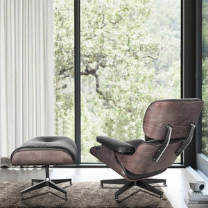 Furgle Mid-Century Lounge Chair&Ottoman Premium Quality Real Leather wood Reproduction Style Sofa for Living/Dining Room Bedroom