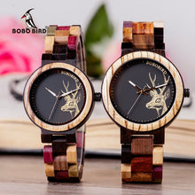 Load image into Gallery viewer, BOBO BIRD Luxury Lovers&#39; Wooden Couple Watches Men Women Handmade Quartz Wristwatches Gifts item relogio masculino Dropshipping
