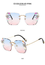Load image into Gallery viewer, sunglasses women 2020 new fashon Vinage Sqaure luxury glasses Rimless rhinesotne sunglasses Shades For Women Summer oculos

