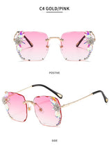 Load image into Gallery viewer, sunglasses women 2020 new fashon Vinage Sqaure luxury glasses Rimless rhinesotne sunglasses Shades For Women Summer oculos
