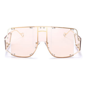 Fashion Square Sunglasses Women New Oversized Mirror Men Shades Glasses Luxury Brand Metal Rivet Trend Unique Female Eyewear