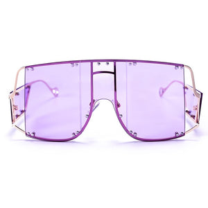 Fashion Square Sunglasses Women New Oversized Mirror Men Shades Glasses Luxury Brand Metal Rivet Trend Unique Female Eyewear