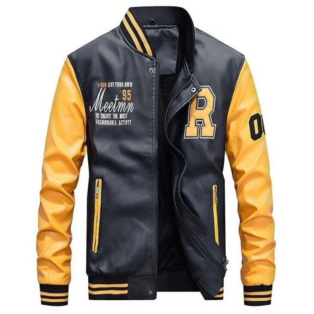 New Men Leather Jacket 2020 Brand Embroidery Baseball PU Jackets Male Casual Luxury Winter Warm Fleece Pilot Bomber Jacket Coat