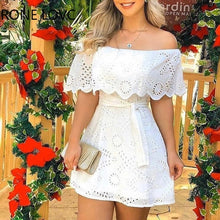 Load image into Gallery viewer, Women Solid Off Shoulder Hole Mini Dress Casual Dress  Elegant Fashion Chic Dress
